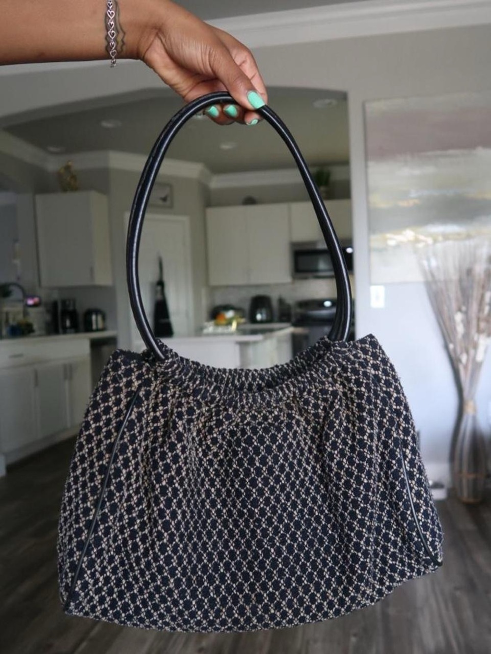 Valerie Stevens y2k Black and Cream Patterned Shoulder Bag